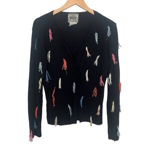 Curio cardigan sweater with‎ ribbon tassels size Small White/Multi Color Used